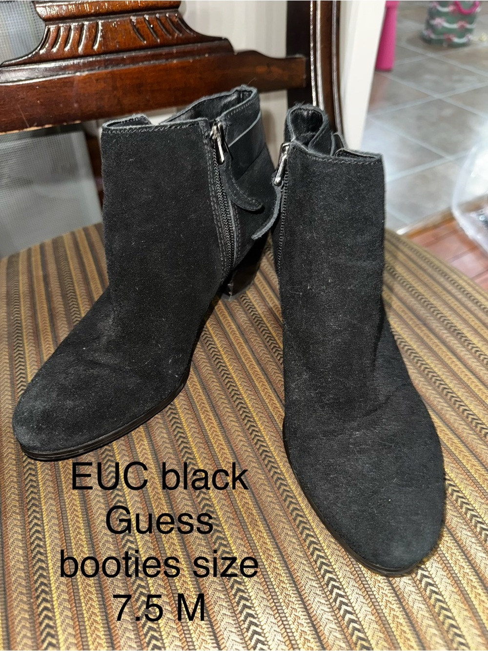 GUESS Black Suede Ankle Booties with Side Zip